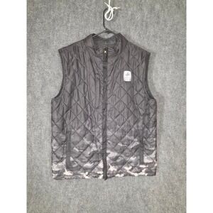 Catchin Deers Mens Quilted Reversible Vest Black Camo Full Zip Pockets Sz L